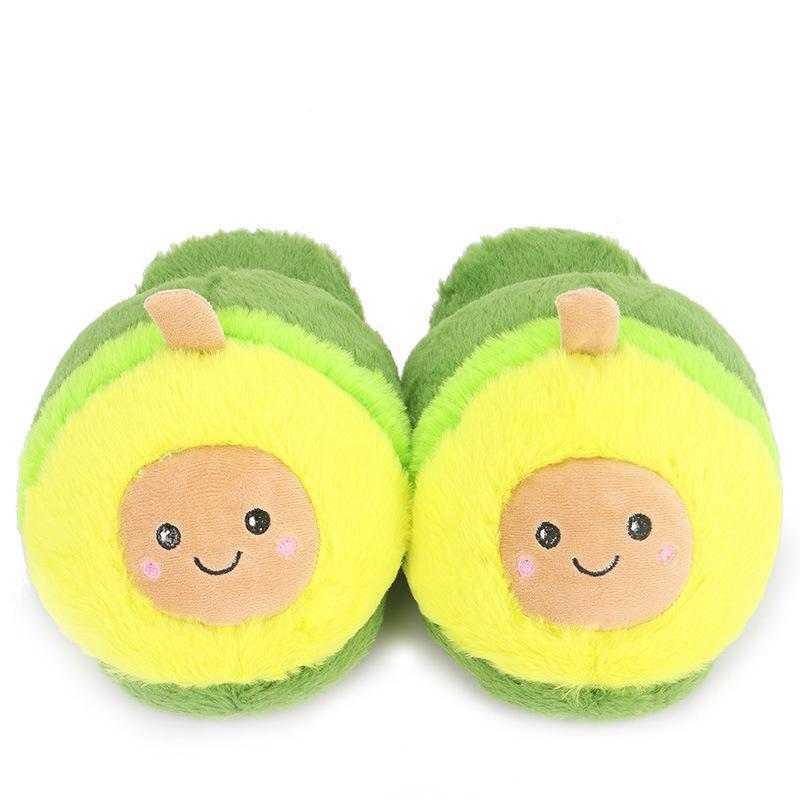 Cartoon Avocado Plush Slippers - Cozy Indoor Footwear for Autumn & Winter