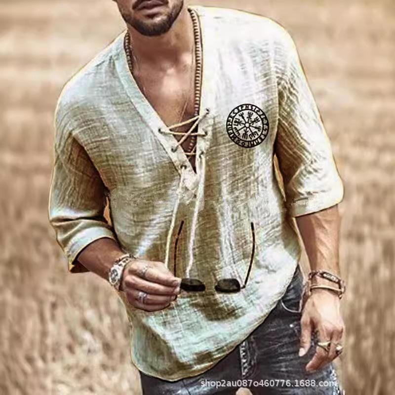 European and American new printed men's chest strap medium sleeve T-shirt shirt in stock