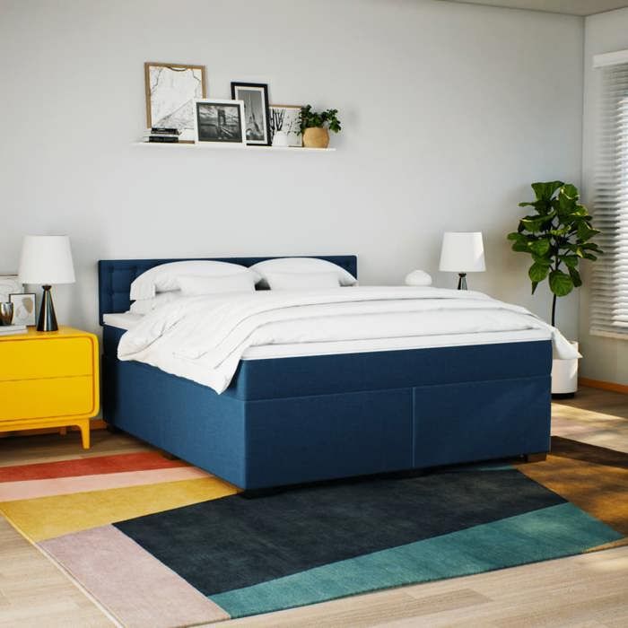 Maison Exclusive - Sommier à lattes de lit avec matelas Bleu 180x200 cm Tissu