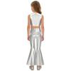 Girls 70s Disco Costume 2 Piece Set Metallic Gloss Sequins Sleeveless Top Split Bell Bottom Pants