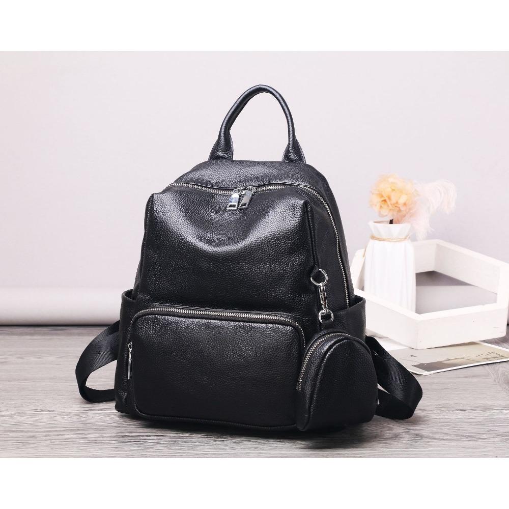 Leather Women's Backpack Fashion Travel Cowhide Schoolbag Soft Leather Women's Bag Large Capacity Mommy Bag