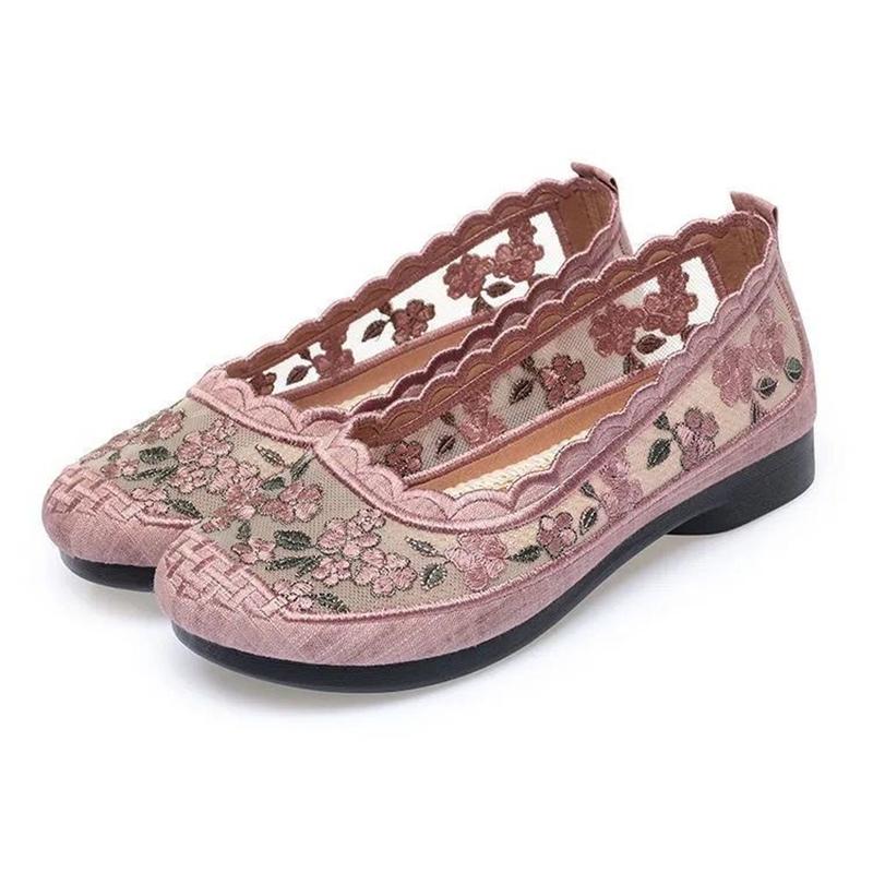 

Летняя тканевая женская обувь без шнуровки на плоской подошве с вышивкой, туфли для мам, китайские эспадрильи, женские повседневные лоферы 35 розовый