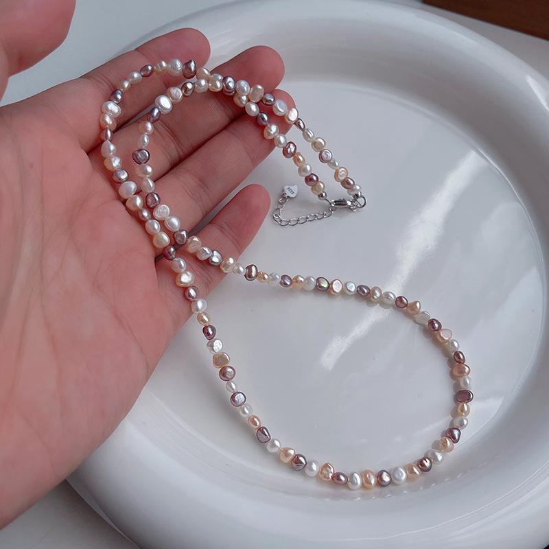 Alien-shaped Freshwater Pearl Necklace, Collar Chain, Fashionable Powder White and Purple Pearl Neck Chain