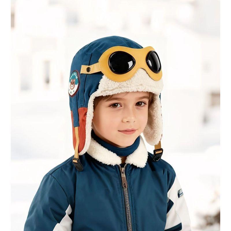 Children's Plush Winter Pilot Thermal Cap,equipped with Goggles and Windproof Earmuffs,suitable for Outdoor Activities In Winter