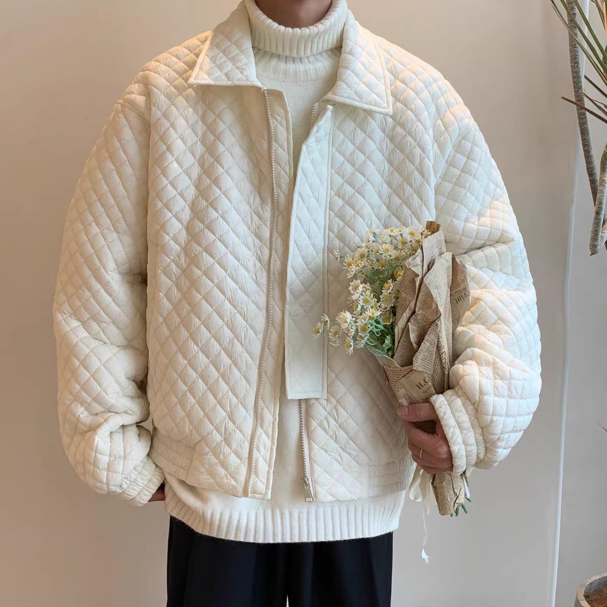 

Мужская ретро корейская хлопковая куртка свободного кроя с ромбовидным узором - Осень/Зима Large белый