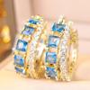 Aqua Blue Crystal Square Stone White Zircon Small Hoop Earrings for Women Gold Color Ear Buckle Wedding Jewelry Versatile Gifts