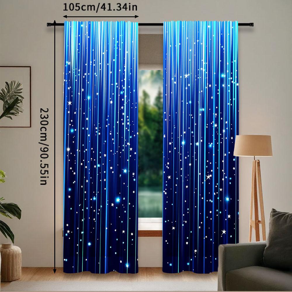 2Pcs Whimsical Fantasy Blue Night Starry Sky Printed Curtains Vibrant Home Decor For Bedroom Bathroom Living Room 29.53X65.35In