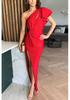 European and American Women's Cross-shoulder Hollow-out Ruffled Sleeve Solid Color Slit Gown Dress