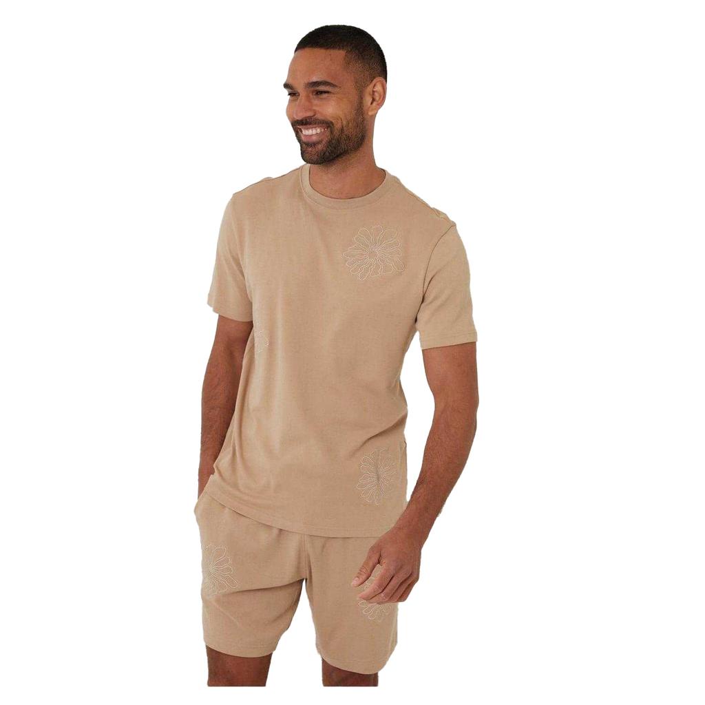 Threadbare Mens Embroidered Flower Regular T-Shirt