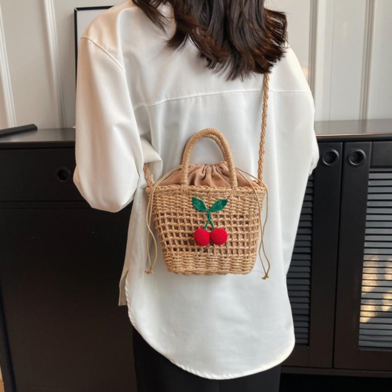 Yogodlns Çimen Dokuma Rattan Saklama Sepeti Askılı Çanta El Yapımı Hasır Dokuma Sepet Küçük El Çantaları Plaj Omuz Çantası