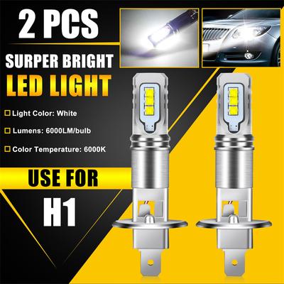 2Pcs H1 6000K Super Bright White 6000Lm Drl Led Headlight Bulb Kit High-Beam