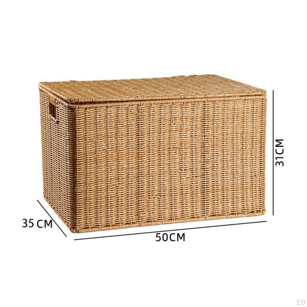 Lidded Storage Box Rigid Woven Rectangular for Bedroom, Living Room