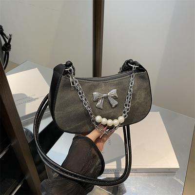 Retro Fashion Dumpling Bag Women'S Autumn Simple Versatile Shoulder Bag Niche Bow Chain Messenger Bag