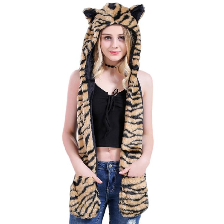 Plush Animal Ear Hat for Adult Unisex Earflap Gloves Scarf All In One Warm Trapper Hat Outdoor Activity Cold Weather Hat