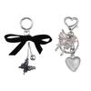 Elegant Silver Heart Bowknot Keychain Charm Pendant Handmade Heart Keyring for Women Fashionable Backpack Ornament