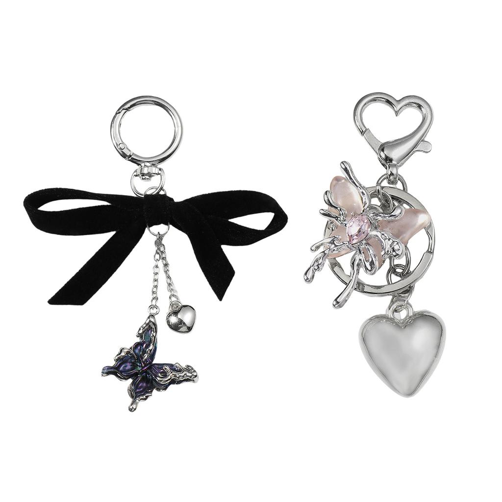 Elegant Silver Heart Bowknot Keychain Charm Pendant Handmade Heart Keyring for Women Fashionable Backpack Ornament