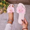 Luxury Pink Flower Holiday Beach Slippers Women 2026 Summer Comfortable Flat Heel Designer Sandals Plus Size 43 Woman's Sandals