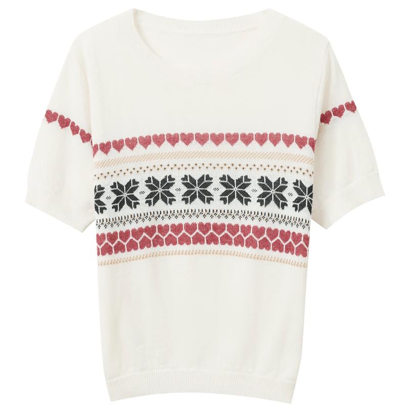 SANCITY 2026 Summer Jacquard Knit Short Sleeve Top S