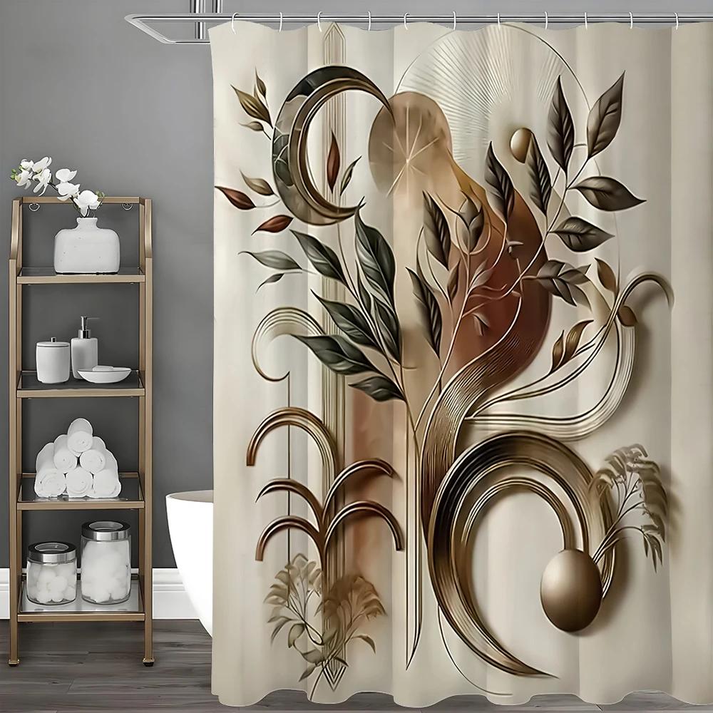 Floral Decorative Abstract Art Shower Curtain, Bathroom Decorative Shower Curtain, Waterproof Shower Curtain with Hooks