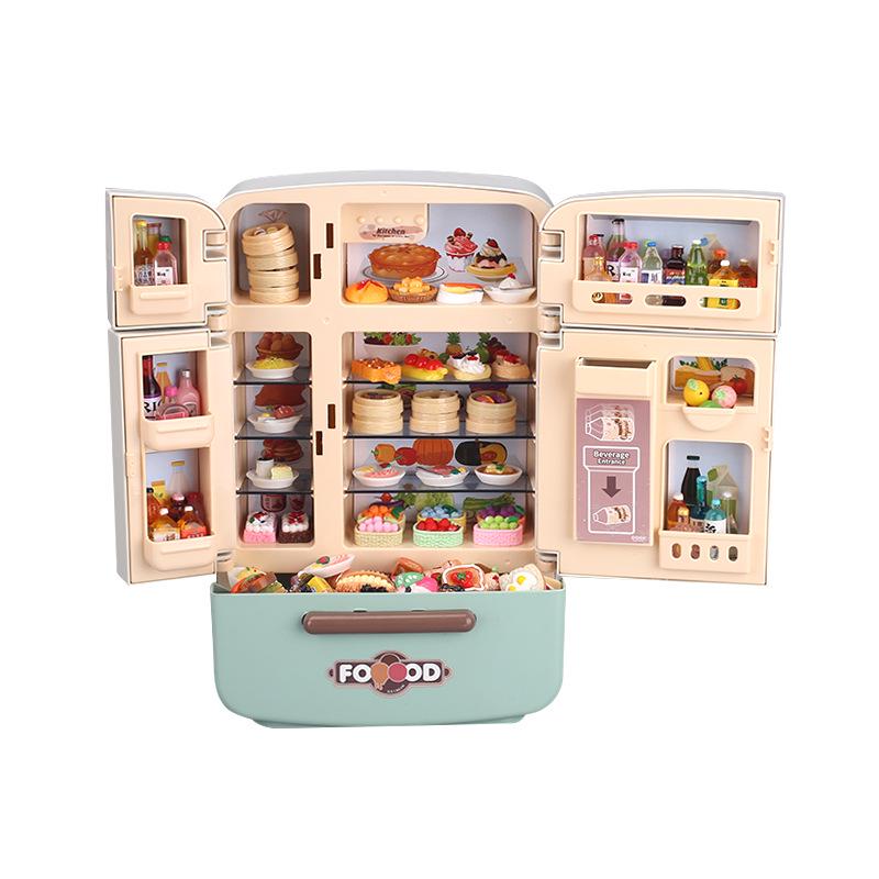 Kids' Mini Kitchen Pretend Play Double Door Fridge Toy with Miniature Food