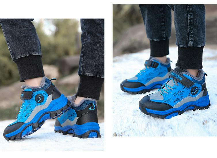 Boys' Fleece-Lined Snow Boots with Steel Claws for Older Children - Thick, Warm Cotton Shoes for Winter Outdoor Use