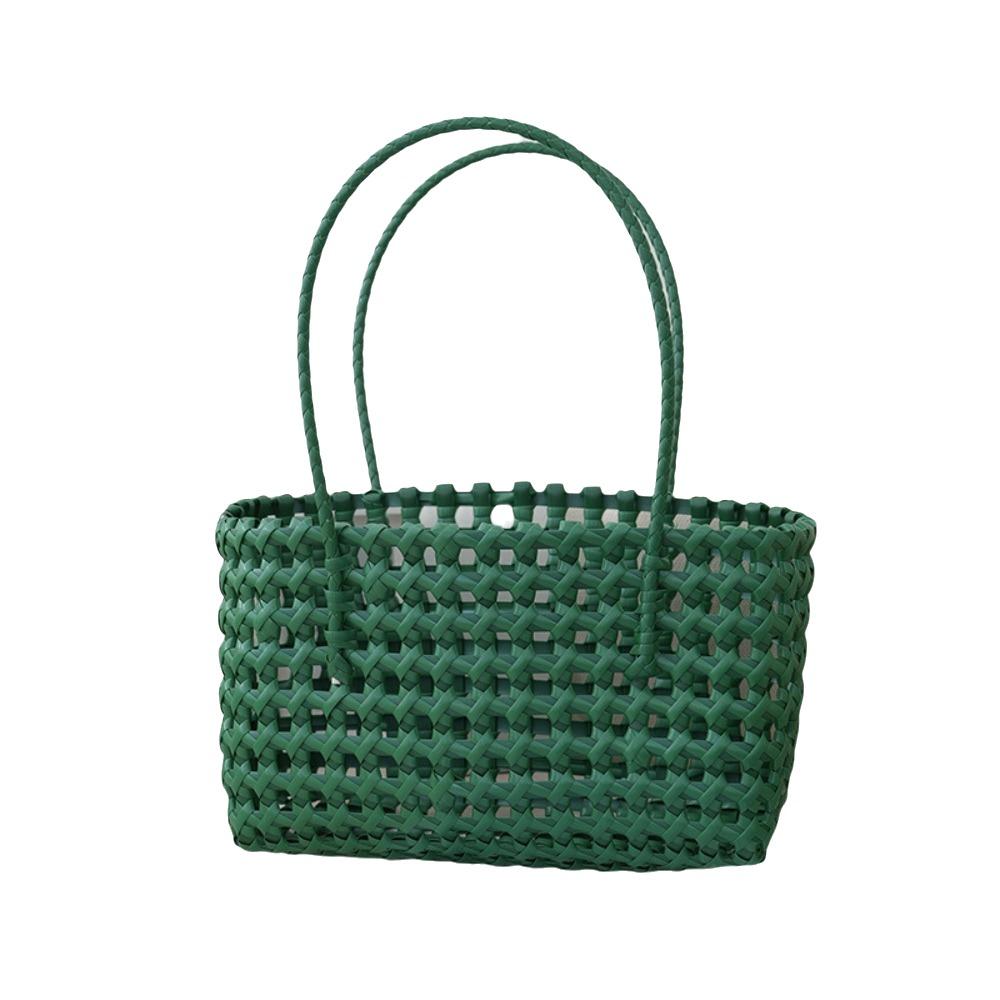 Plastic Hollow Weave Bag Countryside Style Bohemian Style Vegetable Basket Bag Vacation Style Large Capacity Beach Tote Bag