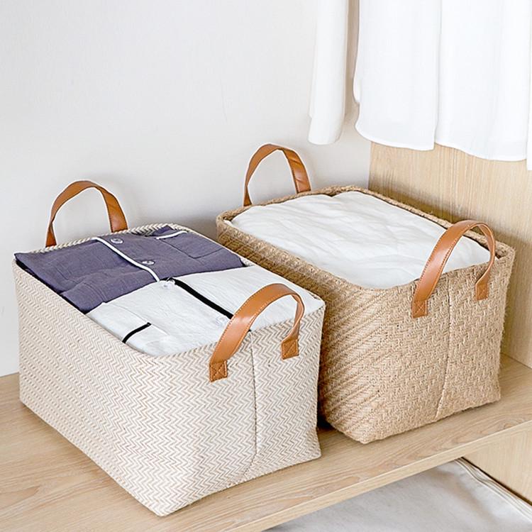 Simple Foldable Woven Jute Fabric Storage Basket for Wardrobe