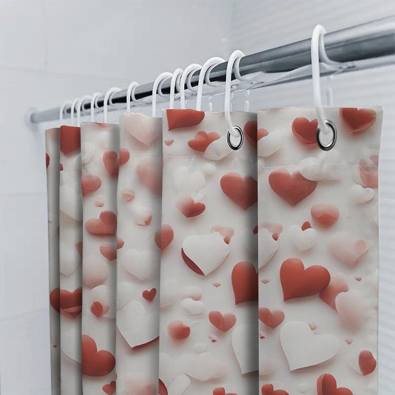 3D Red and White Hearts Shower Curtain | Romantic Bathroom Decor