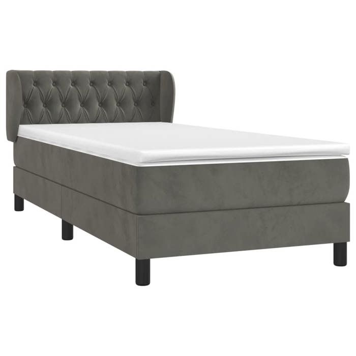 3127644 vidaXL Lit à sommier tapissier et matelas Gris foncé 90x190 cm Velours