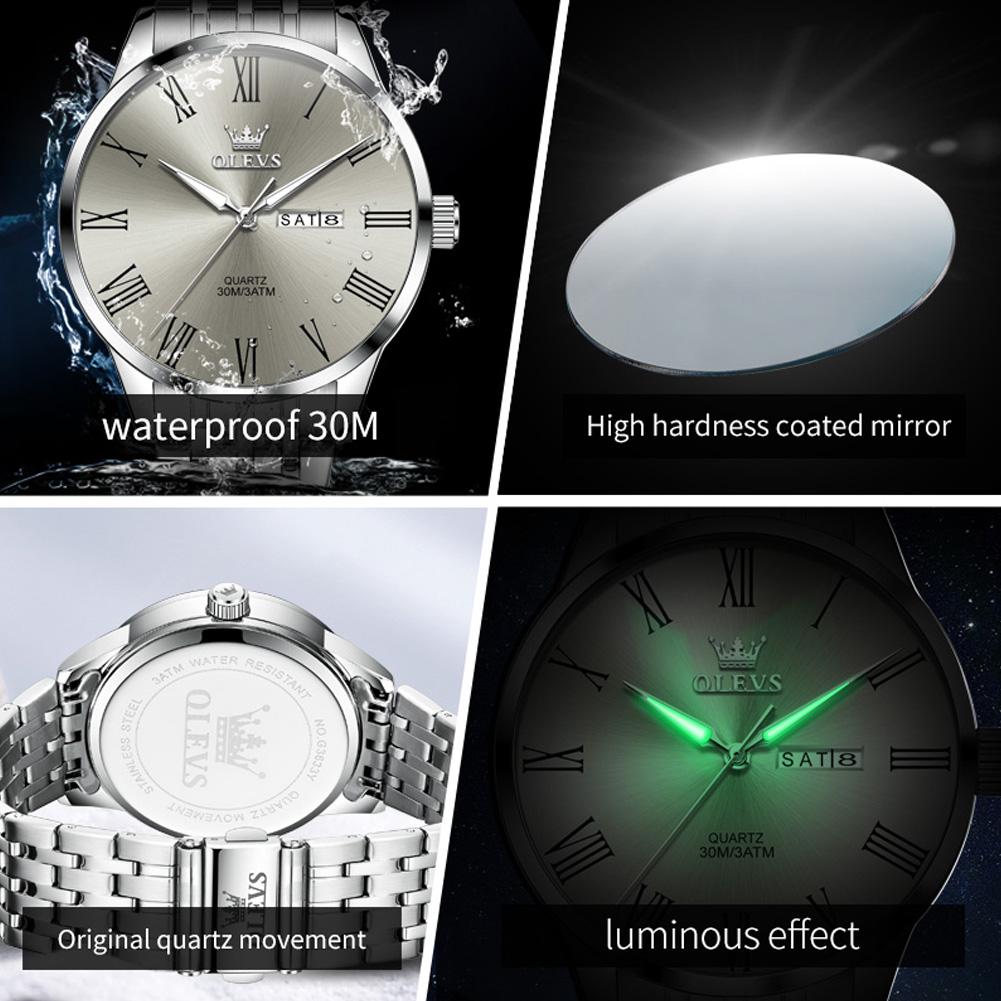 OLEVS Brand Original Man Watch Simplicity Roman Numeral Scale Classic Dual Calendar Business Luxury Quartz Wristwatches for Men