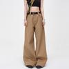 Women's High Waist Wide Leg Jeans Loose Fit Vintage Coffee Denim Pants Summer Thin Pocket Design Floor Length Trendy Trousers