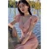 2024 French Designer Pink V-neck Delicate Summer Dress for Women