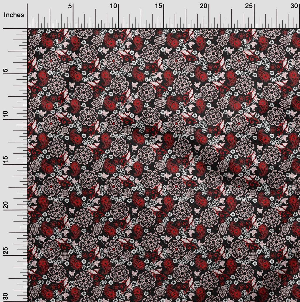 oneOone Cotton Flex Dark Brown Fabric Paisleys Craft Projects Decor Fabric Printed By The Yard 40 Inch
