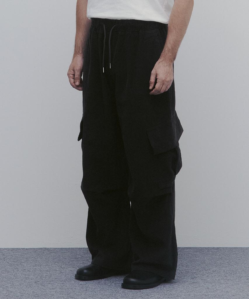 ANDAGAIN Corduroy Wide Cargo Pants (Dark Gray