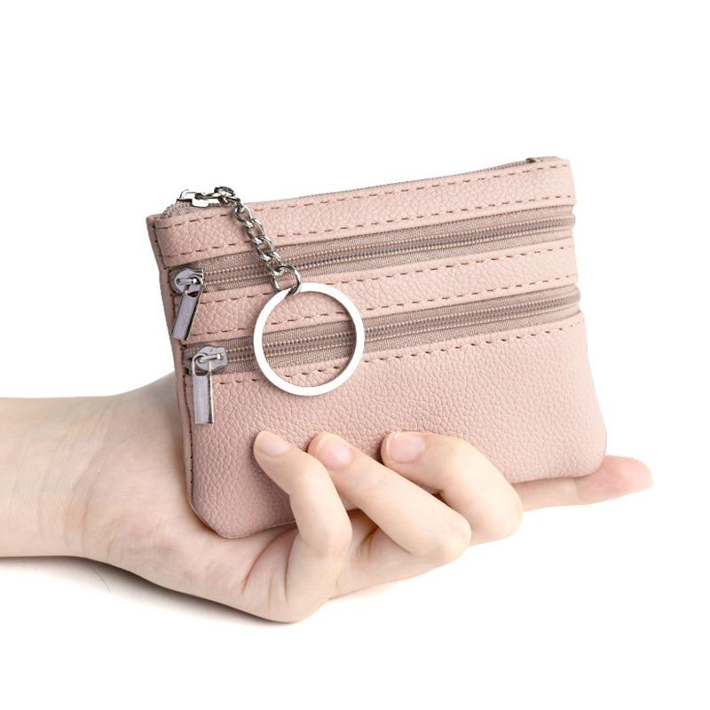 Men Coin Purse Black Pu Leather Double Single Zipper Multi-Function Mobile Phone Coin Purse Fashion Women  Mini Wallet 1pc