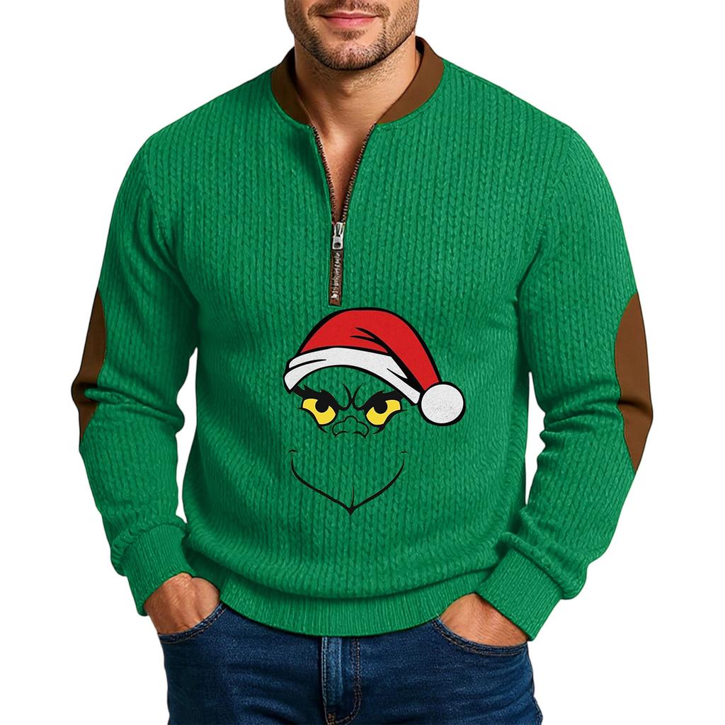 Christmas Men's Outdoor Zipper Long Sleeved Casual Top Sweatshirt