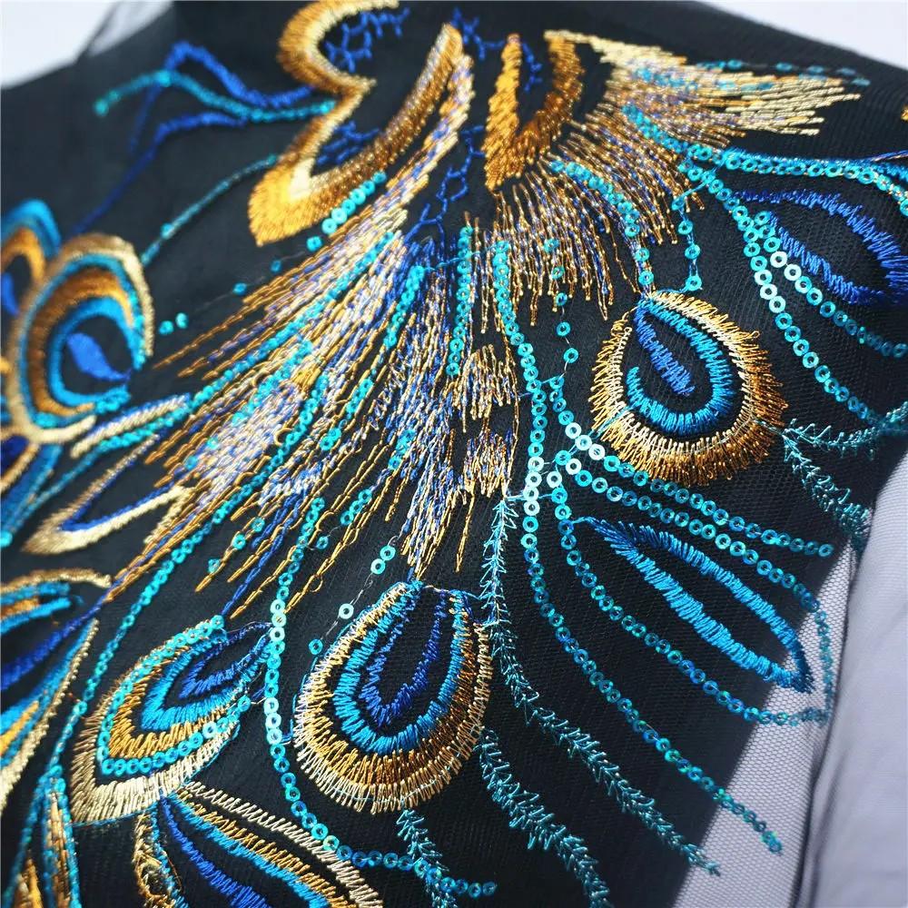1Pc Peacock Embroidery Lace Patches Sewing Applique DIY Wedding Dress Decoration