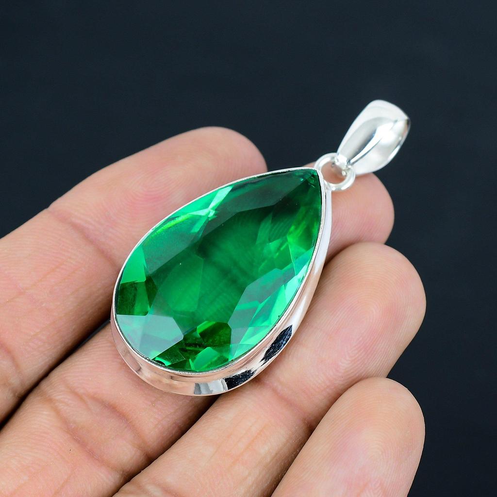 Natürlicher grüner Quarz-Edelstein-Anhänger, 925 Sterling Silber, Anhänger-Schmuck, handgefertigter Silber-Anhänger-Schmuck als Geschenk, Ostergeschenk