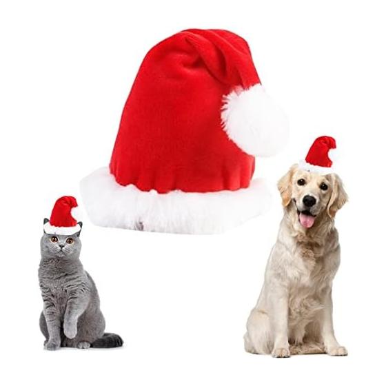 Christmas Hat Cute Pet Christmas Hat for Cats and Dogs Plush Costume Hat Santa Claus Hat Winter Warm Cold Protection Party Accessories Christmas Red
