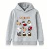 Kids Boys Girls Christmas Cat Cartoon Print Hoodie, Casual Long Sleeve Pullover Sweatshirt for Holiday Daily Wear