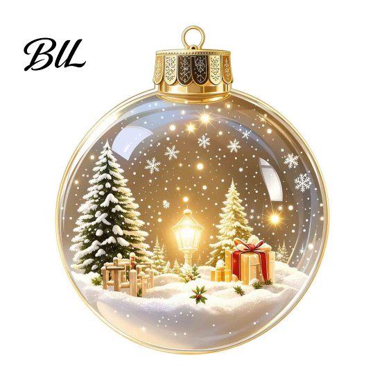Indoor Holiday Decorations Glowing Christmas Story Ornament, Mini Scene In Ball Hanging Decoration, Xmas Tree Ornaments Light Up Acrylic Clear Pendant