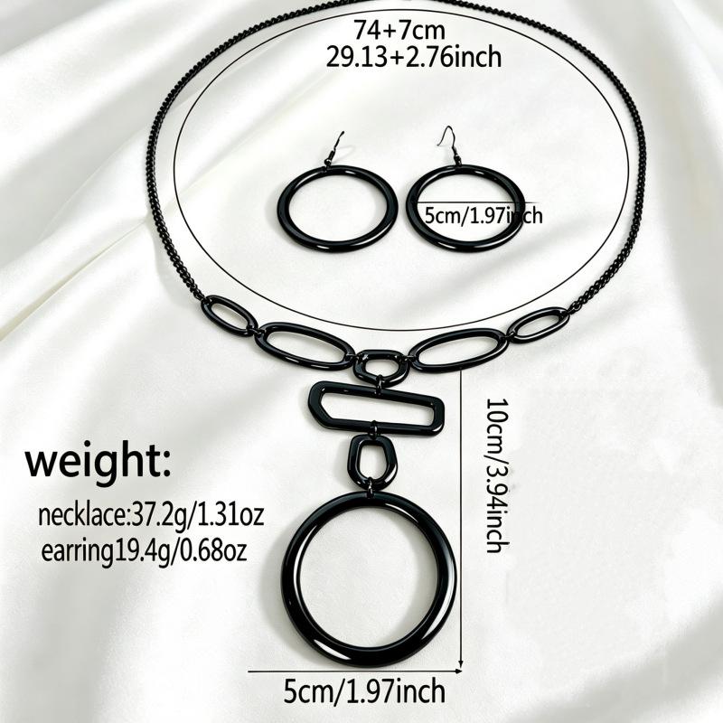 Stylish and simple geometric lines hollow figure stacking long pendant necklace combination