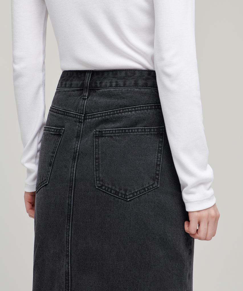 Musinsa Standard Woman Women'S Front Slit Denim Long Skirt [Washed Black]