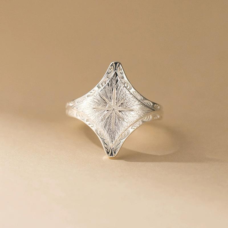 

ANENJERY Brushed Rhombus Star Ring For Women Vintage French Luxury Design Handmade Jewelry Gifts Wholesale срібний