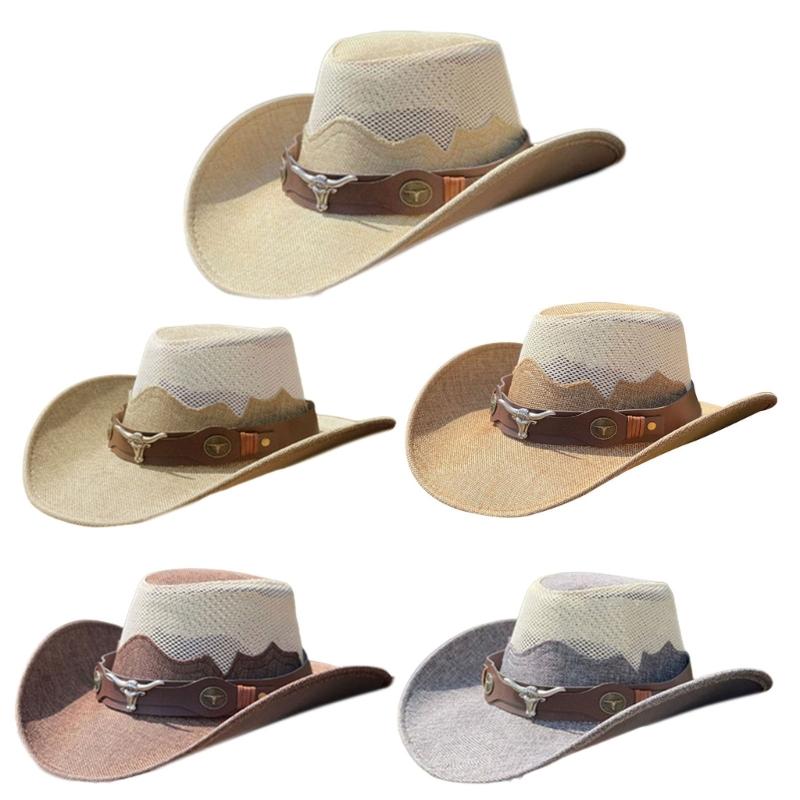 Adult Unisex Cowboy Hat for Travel Outdoor Summer Sun Hat Soft Breathable Mesh Cowgirl Hat Women Men Beach Cap Headwear
