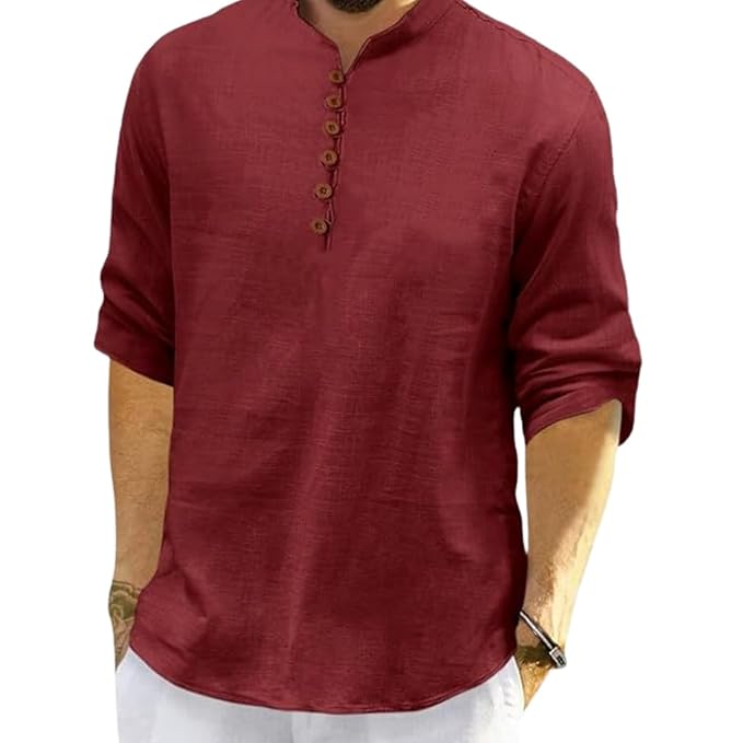 Men's Cotton Polyester Blend Solid Regular Fit Full Sleeve Short Kurta | Ethnic, Lightweight Summer Kurta for Daily & Occasion