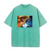 Demon Slayer Rengoku Kyoujurou Akaza Printed Tee Men Short Sleeve Clothing Washed Cotton T-shirt Vintage T Shirt Harajuku Tshirt