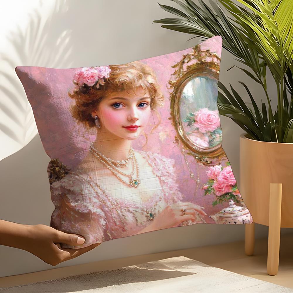 Oil Painting Girl Pillow Case Home Living Room Decoration Linen Pillow Cases Cushion Cover