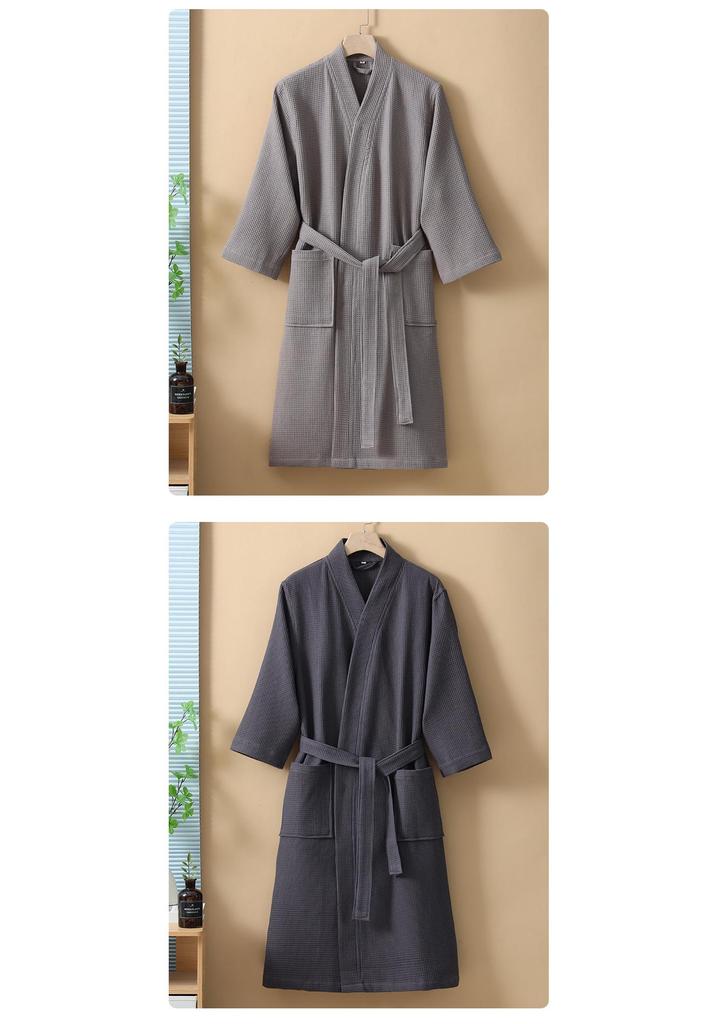 Unisex Quick-Dry Cotton Waffle Bathrobe - All-Season, Absorbent, Perfect for Steam Room & Spa