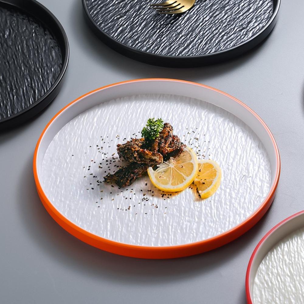 Round Steak Plate Stone Grain Dessert Dishes Plate Simple Fruit Salad Plate Restaurant